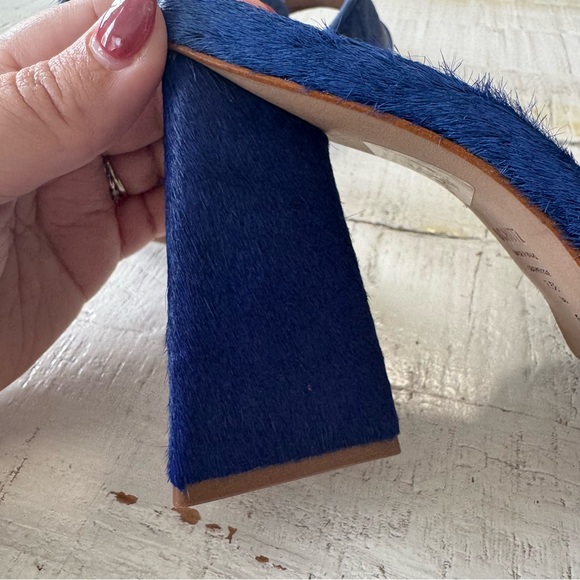 SCHUTZ Lizah Welt Wild NWOT size 7.5 Blue Calf Hair Leather Sandal Triangle Heel - Picture 7 of 12